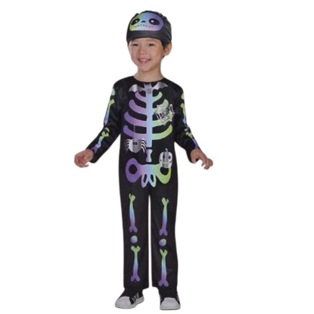 Way to Celebrate Infant Skeleton Jumpsuit Halloween Costume Colorful Hat 0-6M